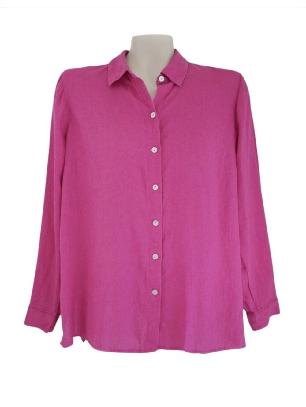 J. Jill Love Linen Top Fuchsia Magenta Pink Button Front Resort  M Petite